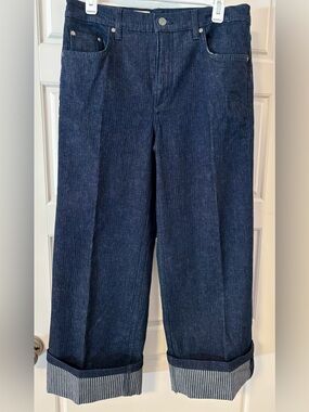 New Anthropology Pilcro Dark Blue Wide-Leg Cuffed Jeans